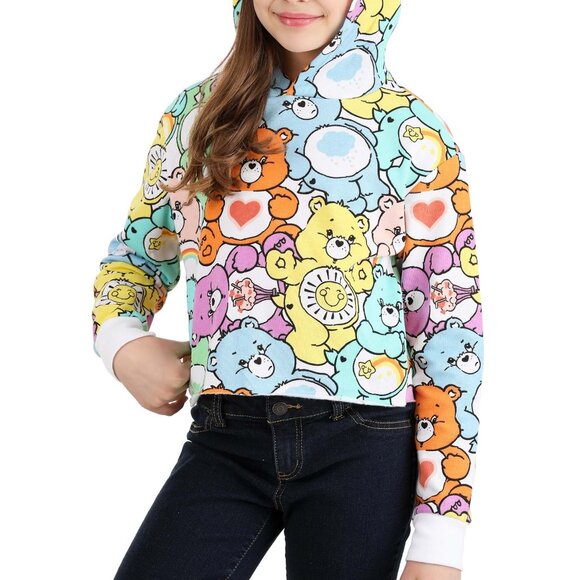 Girl's Jumbo Care Bears Cropped Hoodie AOP Sweatshirt Girls Size 4/5 Licensed - Picture 1 of 4